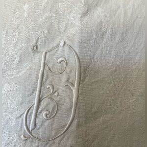 Antique 19thc Linen Damask Tea Guest Table Runner Towel with Fringe Monogram “D”